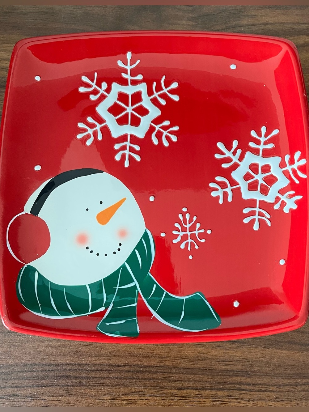 Holiday Snowman Serving Plate - Red
